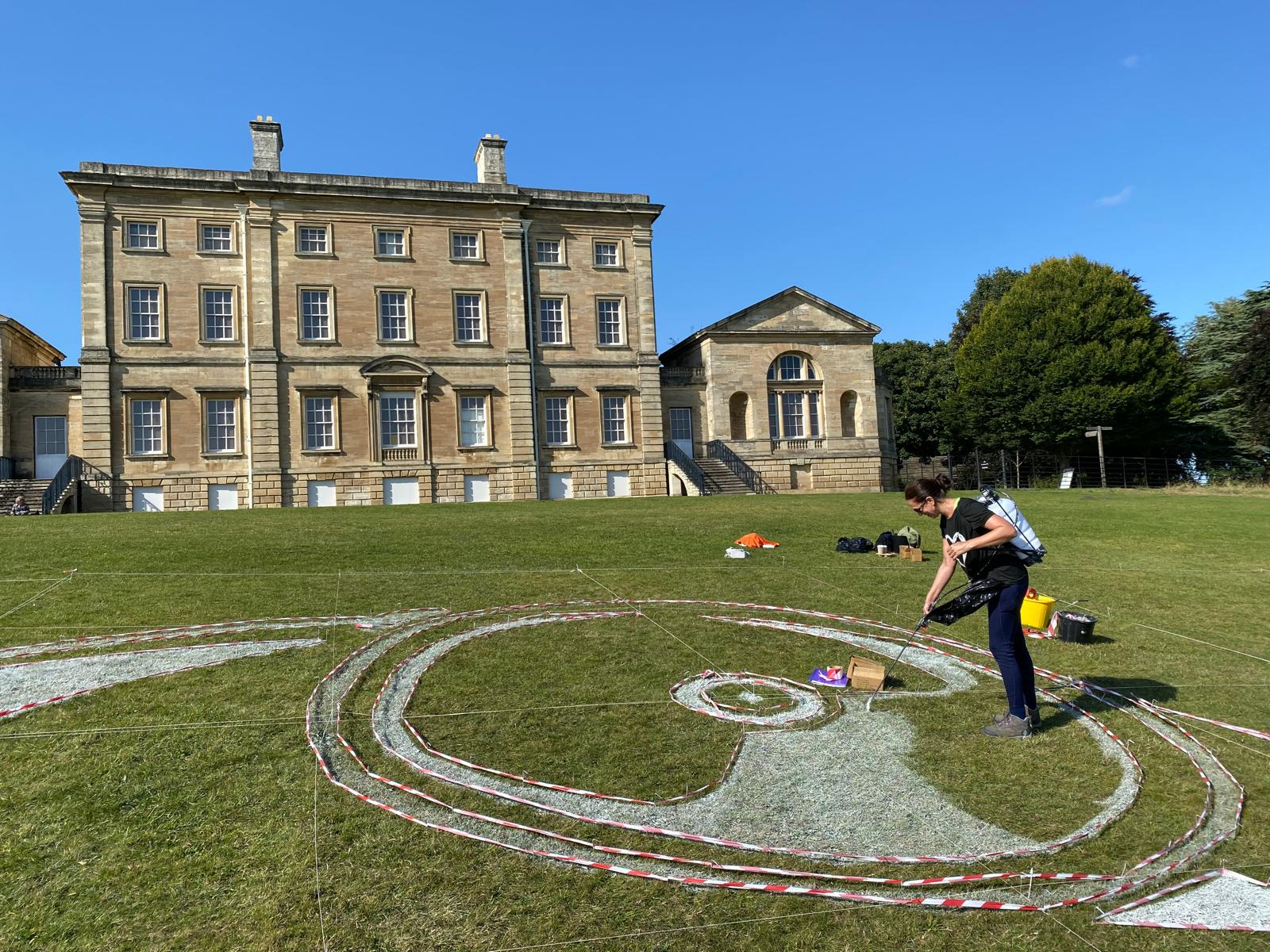 Creating the land art design at Cusworth Hall to mark the 40th Anniversary of Miners' Strike